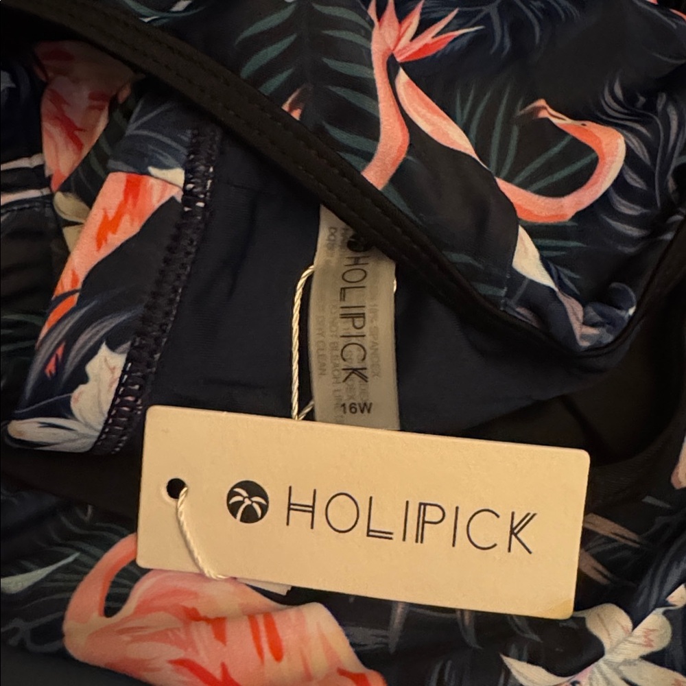 Holipick Flamingo Swimsuit Two Piece Tummy Control Tankini Boy Shorts 16W NWT - Picture 7 of 8